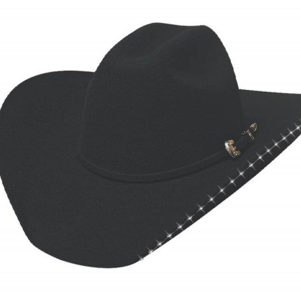 Bullhide DELTA DOWN Felt Cowboy Hat 4X BLACK Wool Mens size 7 1/4 Western STUDS